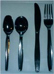 Teaspoon, soup spoon, knife and fork